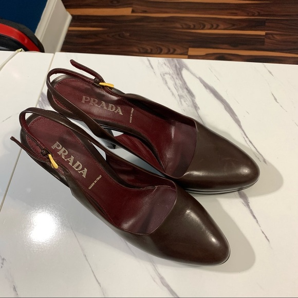 PRADA VERO CUOIO Brown Burgundy Leather Platform Pumps High Heels 38 - Picture 7 of 16
